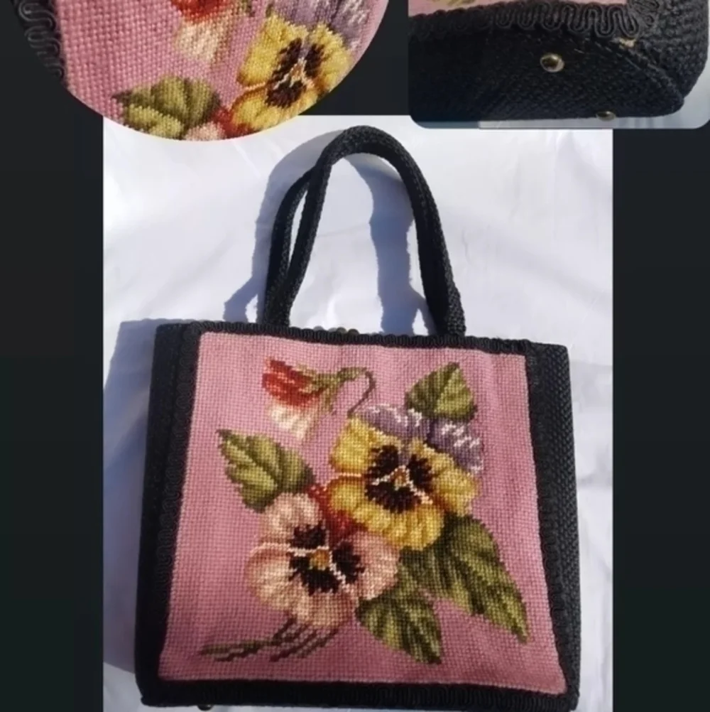 Vintage Floral Needlepoint Purse/Tote Bag